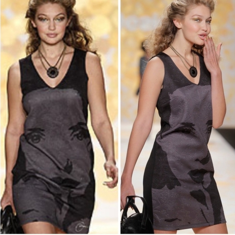 DESIGUAL Black and Gray Face Print Dress